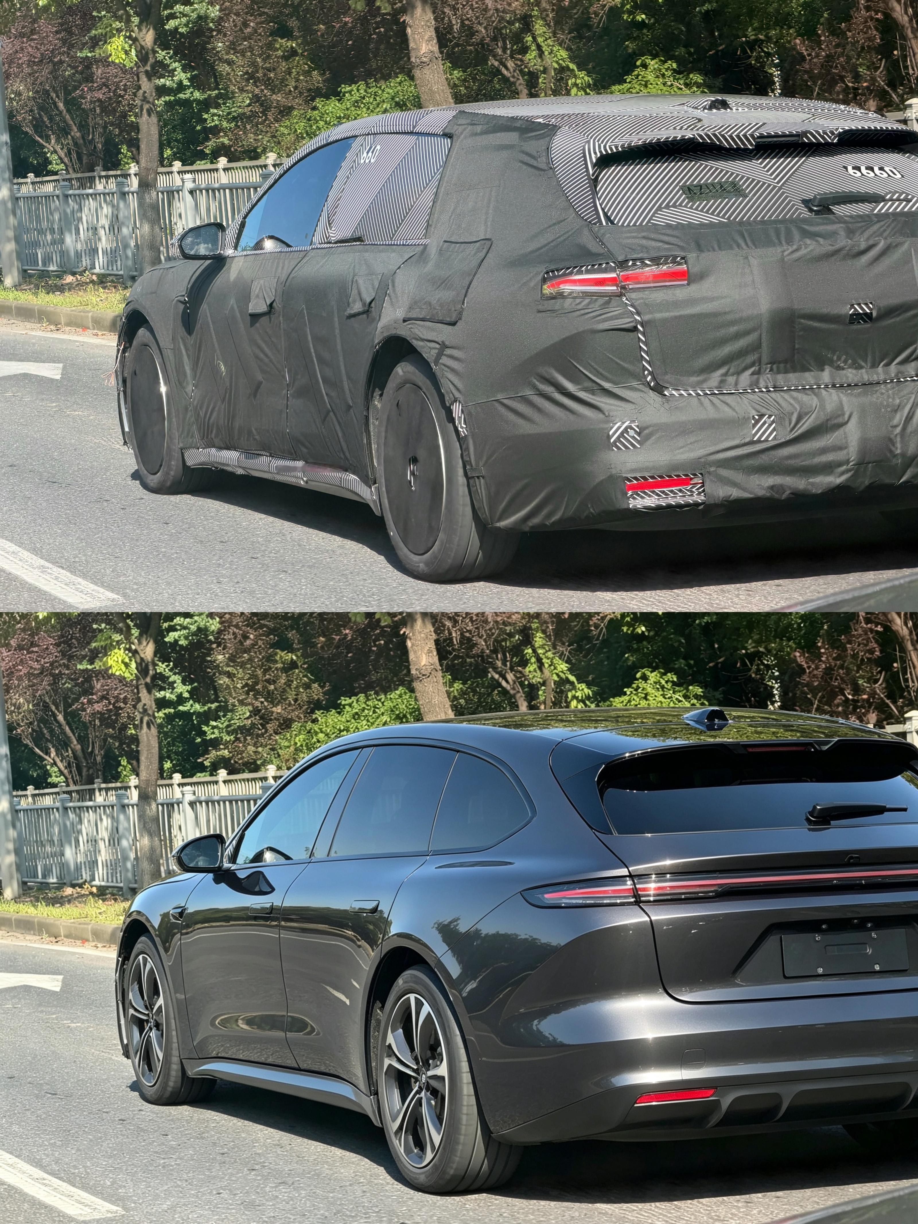 博主在路上拍到了三代蔚来et5t，看这个车身线条，我用ai稍微还原了一下，感觉和