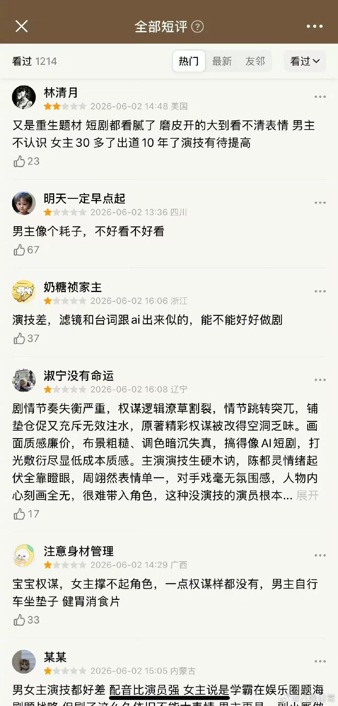 翘楚刚开播豆瓣大量一星翘楚豆瓣全是一星 翘楚首播反馈，看过了吗？就打分？ 