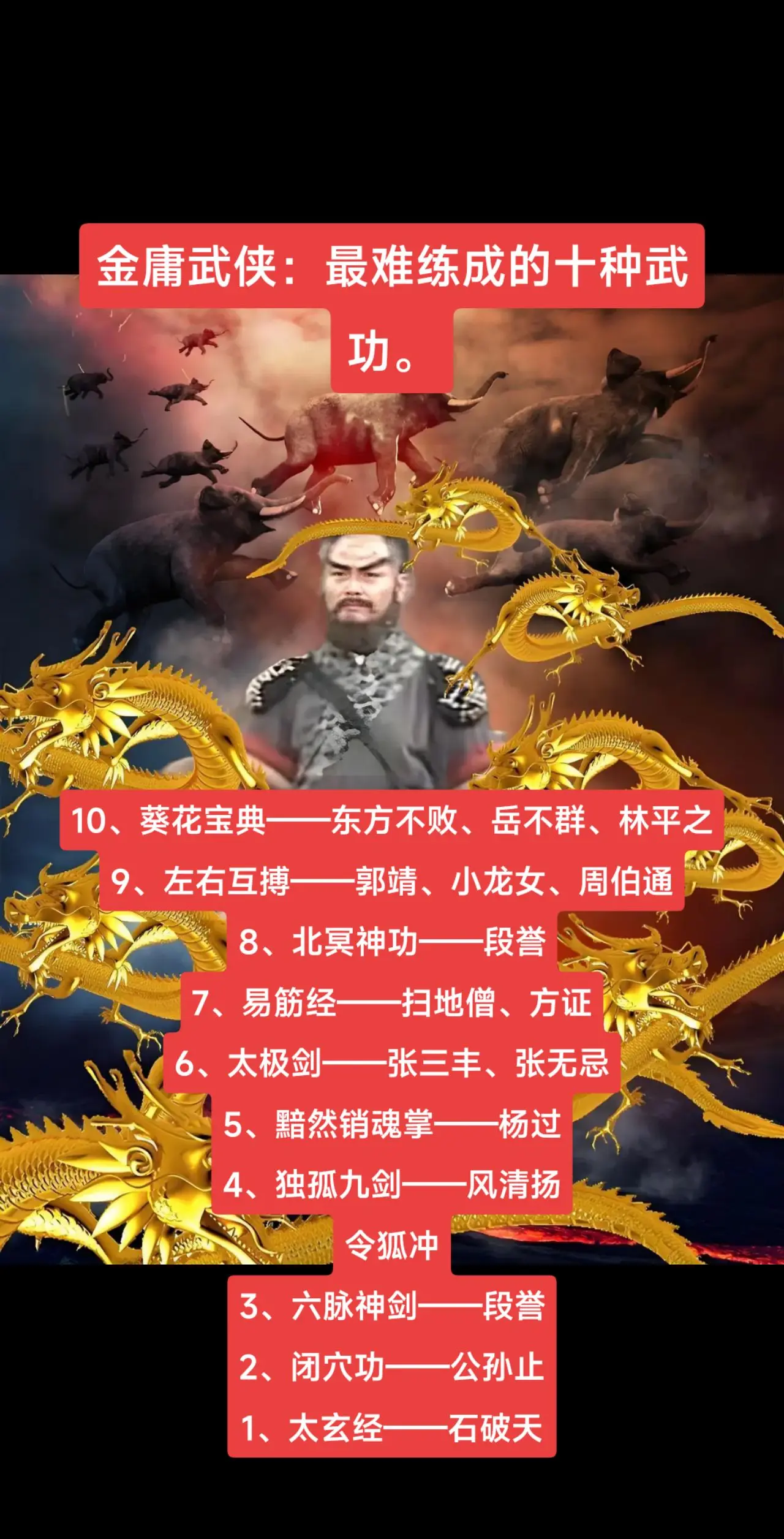 金庸武侠：最难练成的十种武功。金庸武侠：最难练成的十种武功。  10...