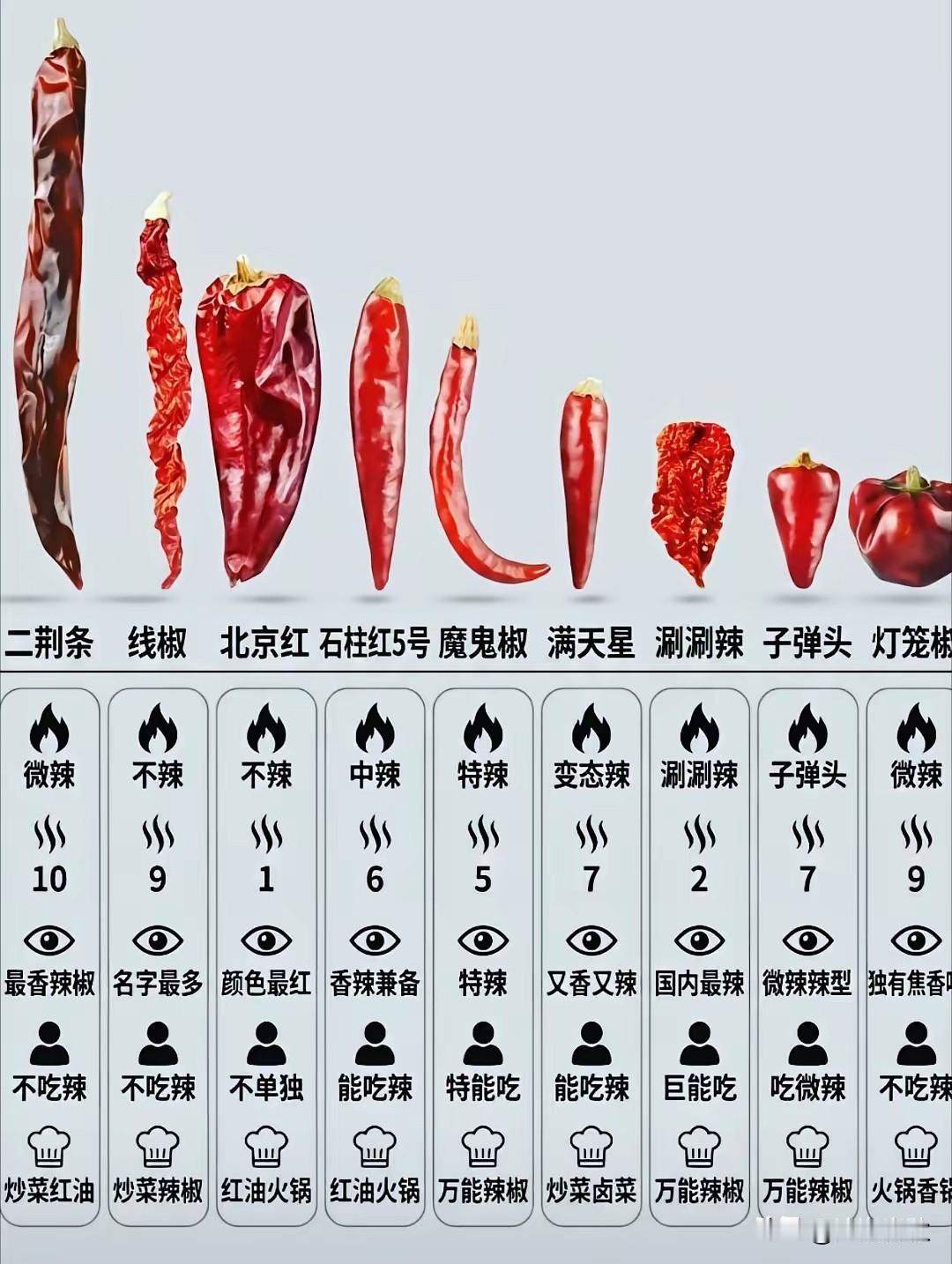 这张表一看就是不吃辣椒的人做的
二荆条微辣？线椒不辣？灯笼椒微辣？
还有，辣椒中