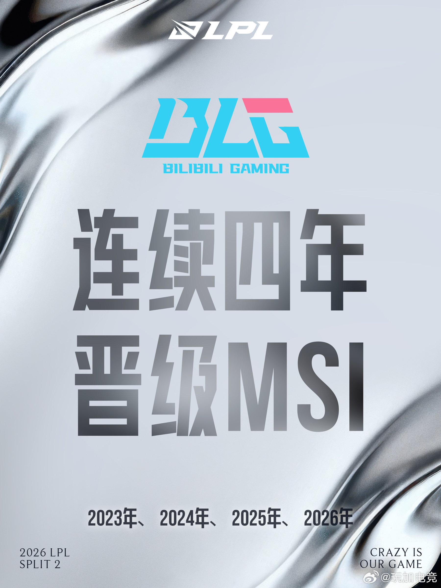 6月13日，BLG战胜WE，锁定2026季中冠军赛名额。BLG达成连续四年（20