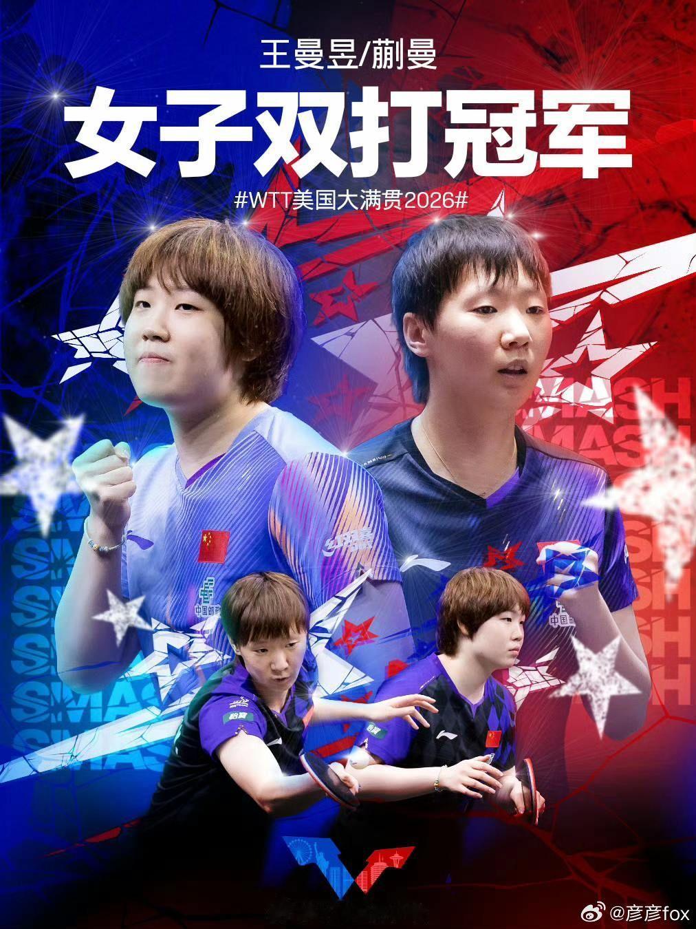 王曼昱蒯曼美国大满贯夺冠WTT美国大满贯王曼昱蒯曼迎战日本张本美和早田组合，这是