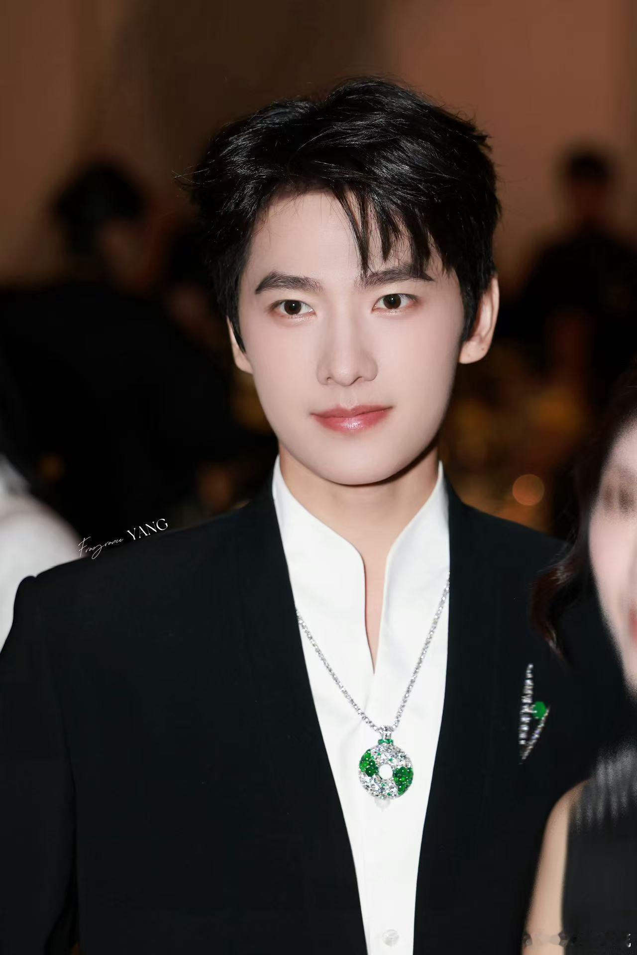 杨洋晚宴拍出了国泰民安证件照 晚宴抓拍直接拍出标准证件照质感，五官端正大气，妥妥