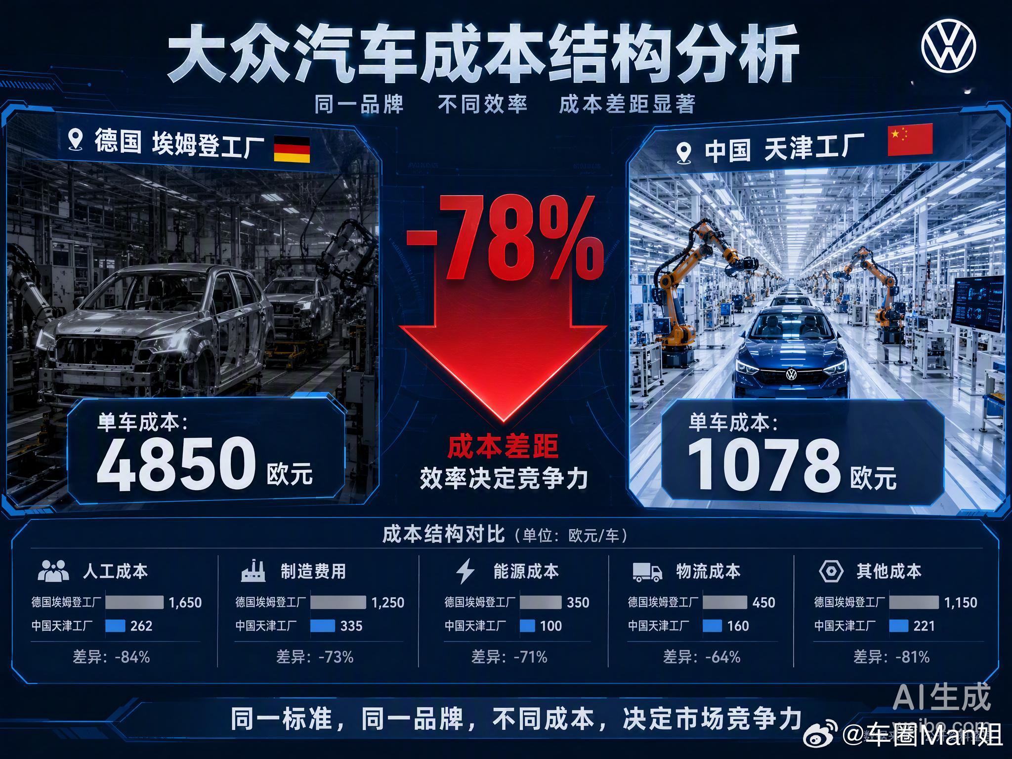 大众汽车这次裁员10万人，不仅是规模的震撼，更是传统汽车工业“成本护城河”的崩塌