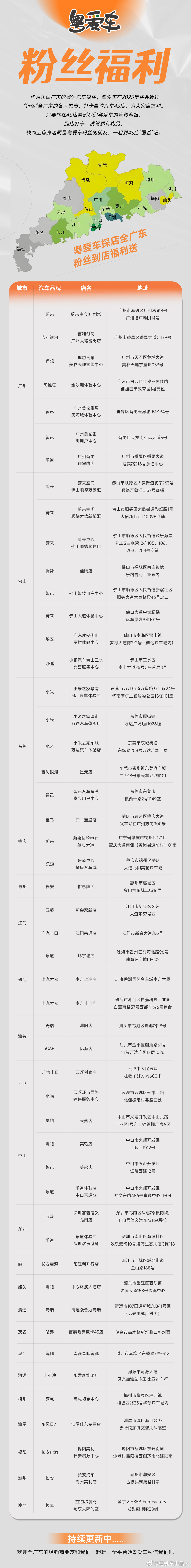 粤爱车探店已经覆盖全广东省啦！[打call]⭐️广州、佛山、东莞、肇庆、惠州、江
