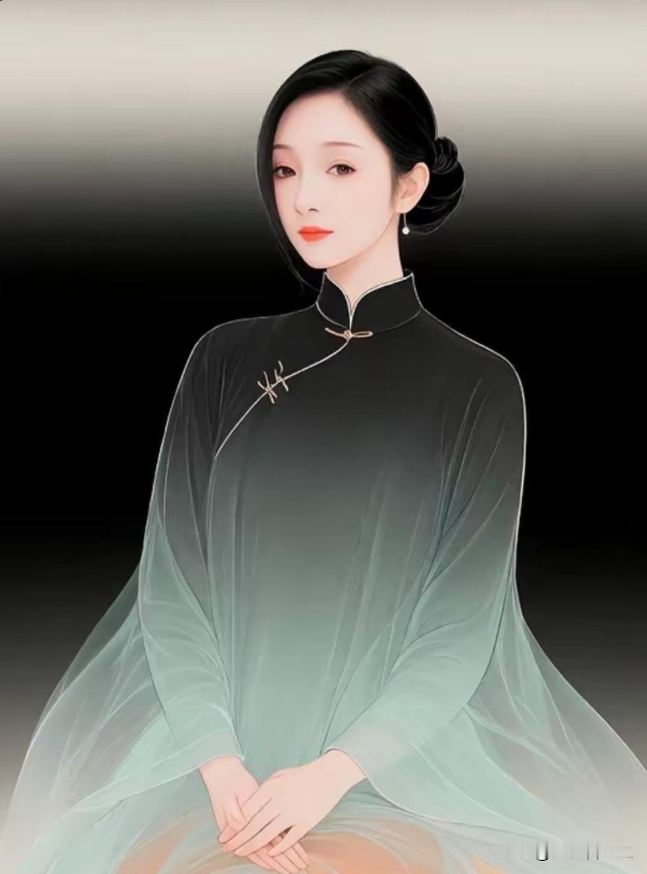 蝶恋花   看图写意

墨染云鬟凝素色，一袭青纱，半掩庭前寂。盘玉拢香风自息，凝