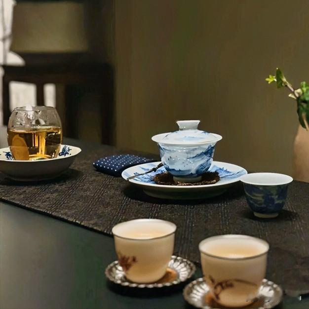 《静器真韵·楚歌体》
素瓷列兮静盘前，茶烟袅兮意自寒。
器简若道兮心自安，无声若