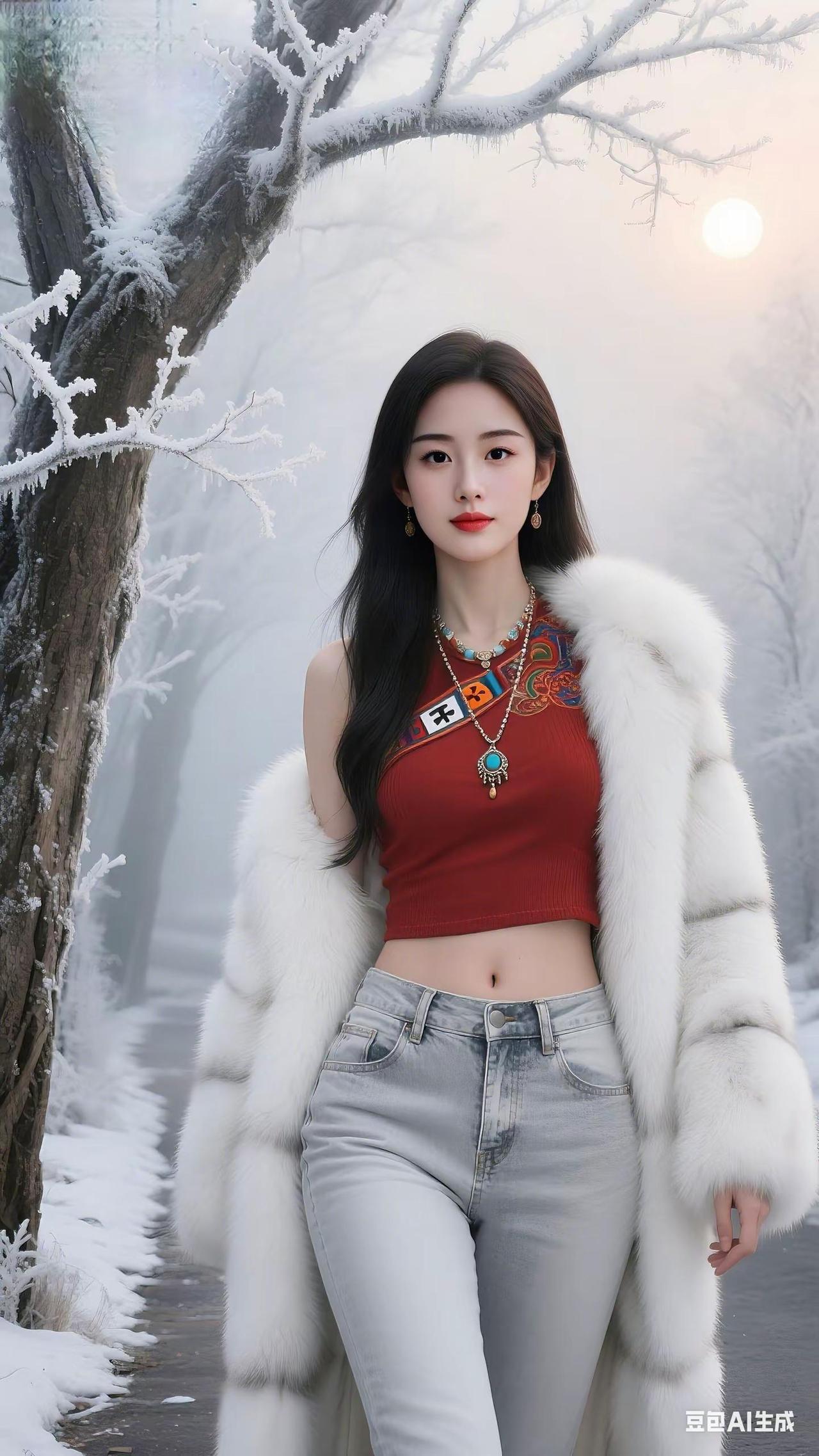 紧身牛仔裤 小时候的美景 雪景好美