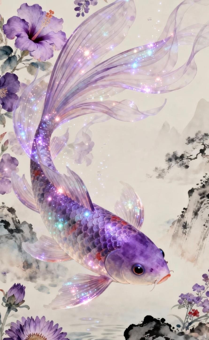 紫色锦鲤是世间少有之物，去污浊之气，增加我们的好运气。点赞，沾沾紫色锦鲤的能量。