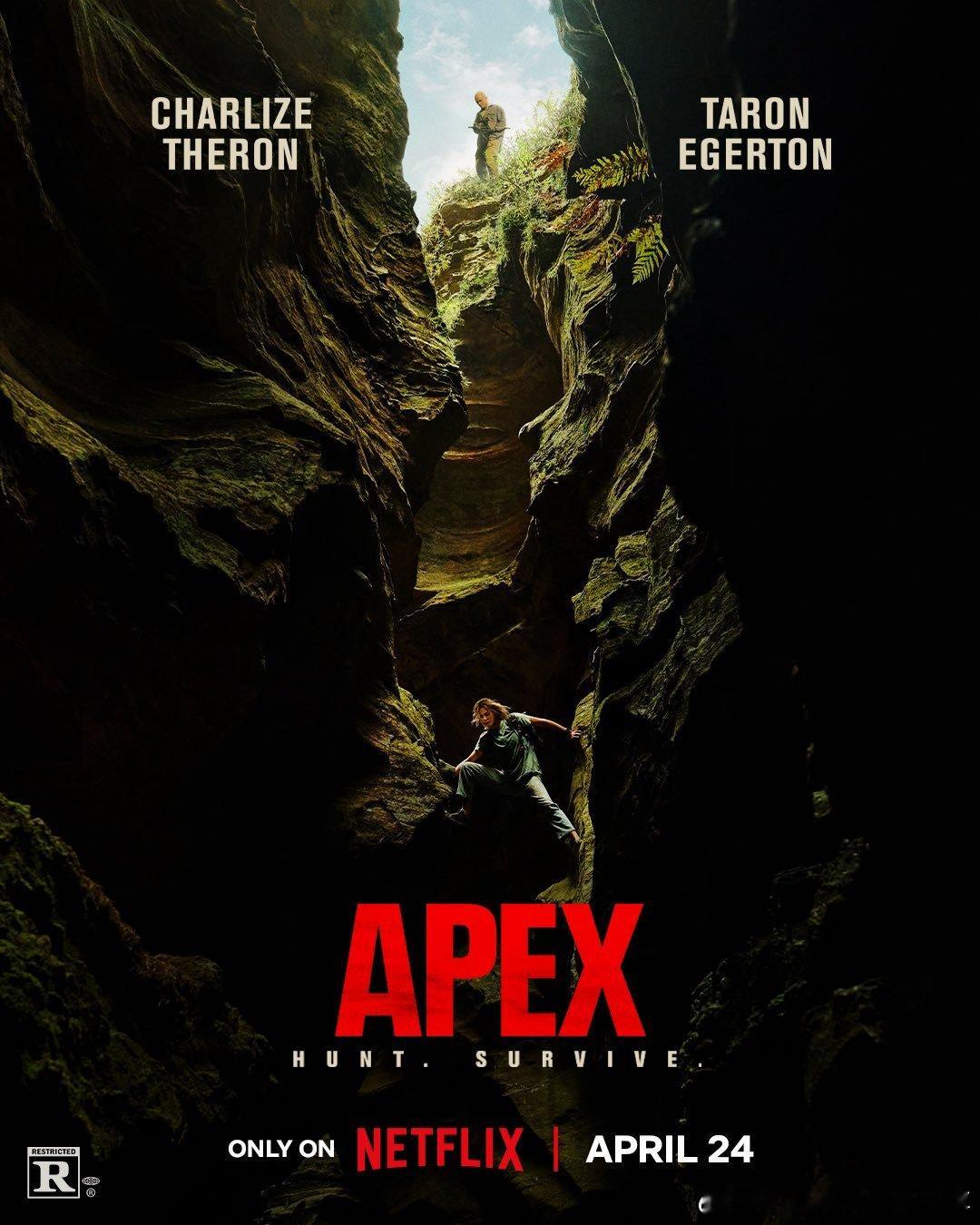 亿万同人字幕组  查理兹·塞隆和塔伦·埃格顿主演的《巅峰猎杀 APEX》官方海报