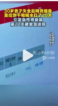 失业男子饿20天致肾衰竭【30岁男子失业后网贷缠身，靠吃饼干和喝水扛了20天，引