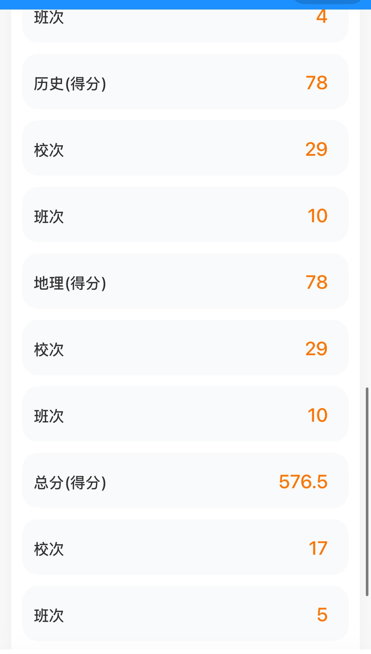 老师今天下午在小程序上给了月考成绩。孩子在上高二，我现在已经学会了调整心态，看到