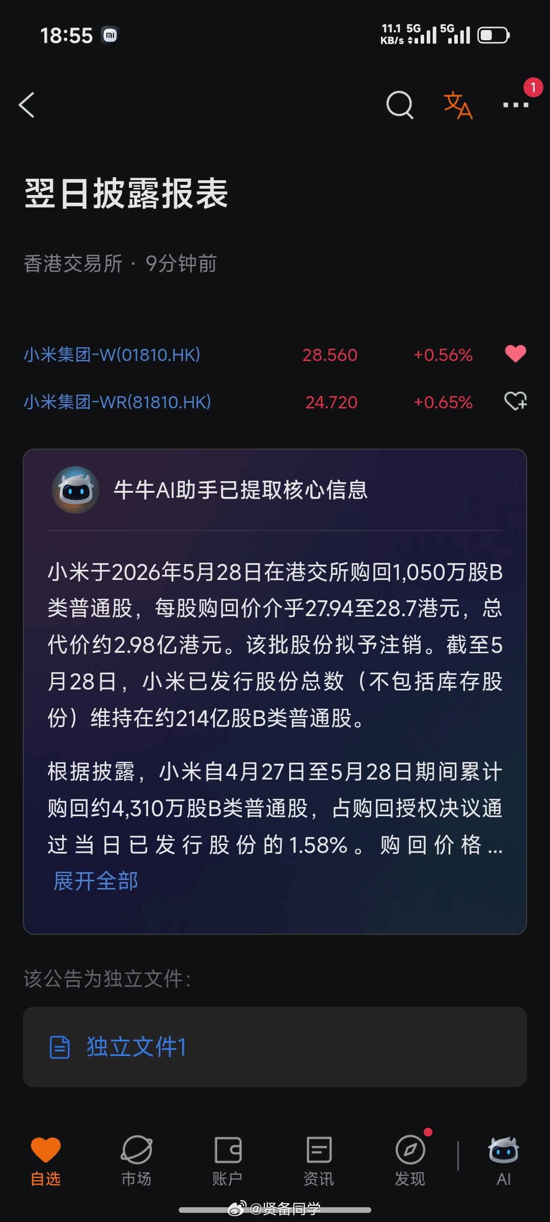 米儿今天回购了 3 个小目标，稳住了局面，不容易小米超大众丰田成全球新能源第七