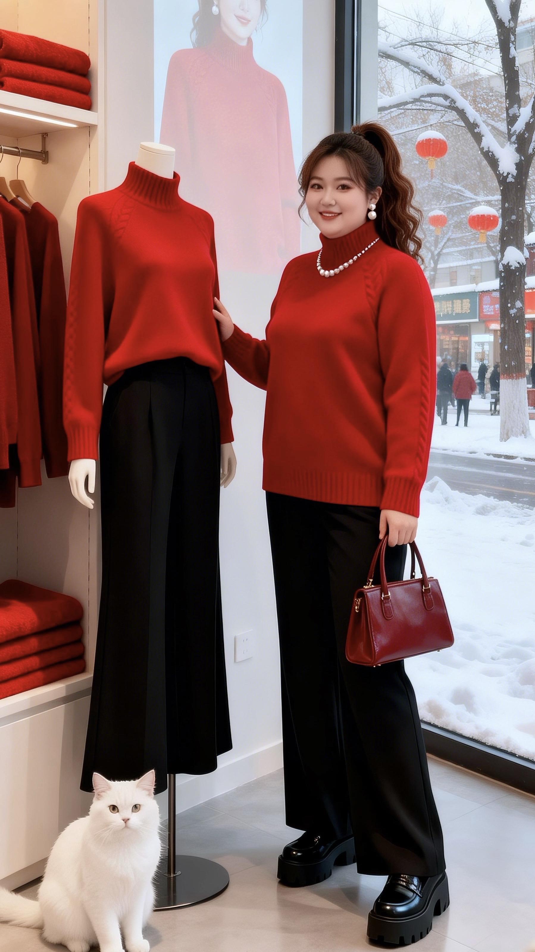 脱下外套也体面的秋冬内搭胖妹妹红色系新年穿搭来咯肉肉女孩的冬季有效穿搭...