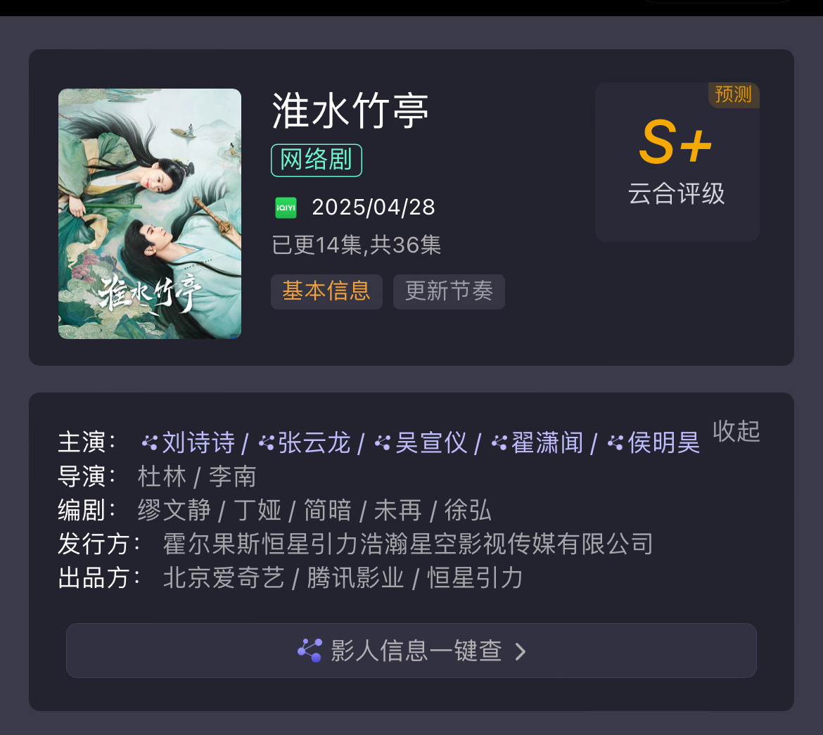 刘诗诗《淮水竹亭》云合评级出了，S➕ ​​​