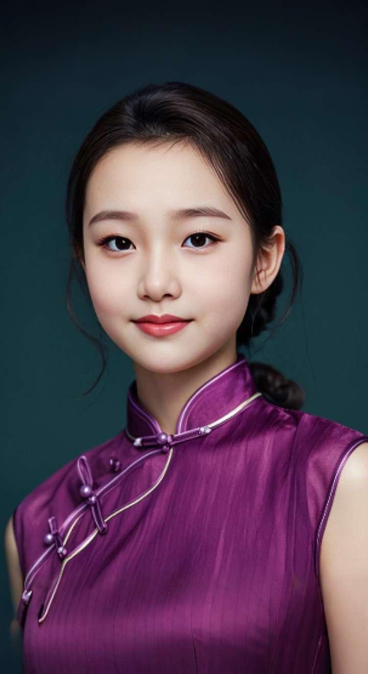 AI扩图 AI紫裙旗袍韵