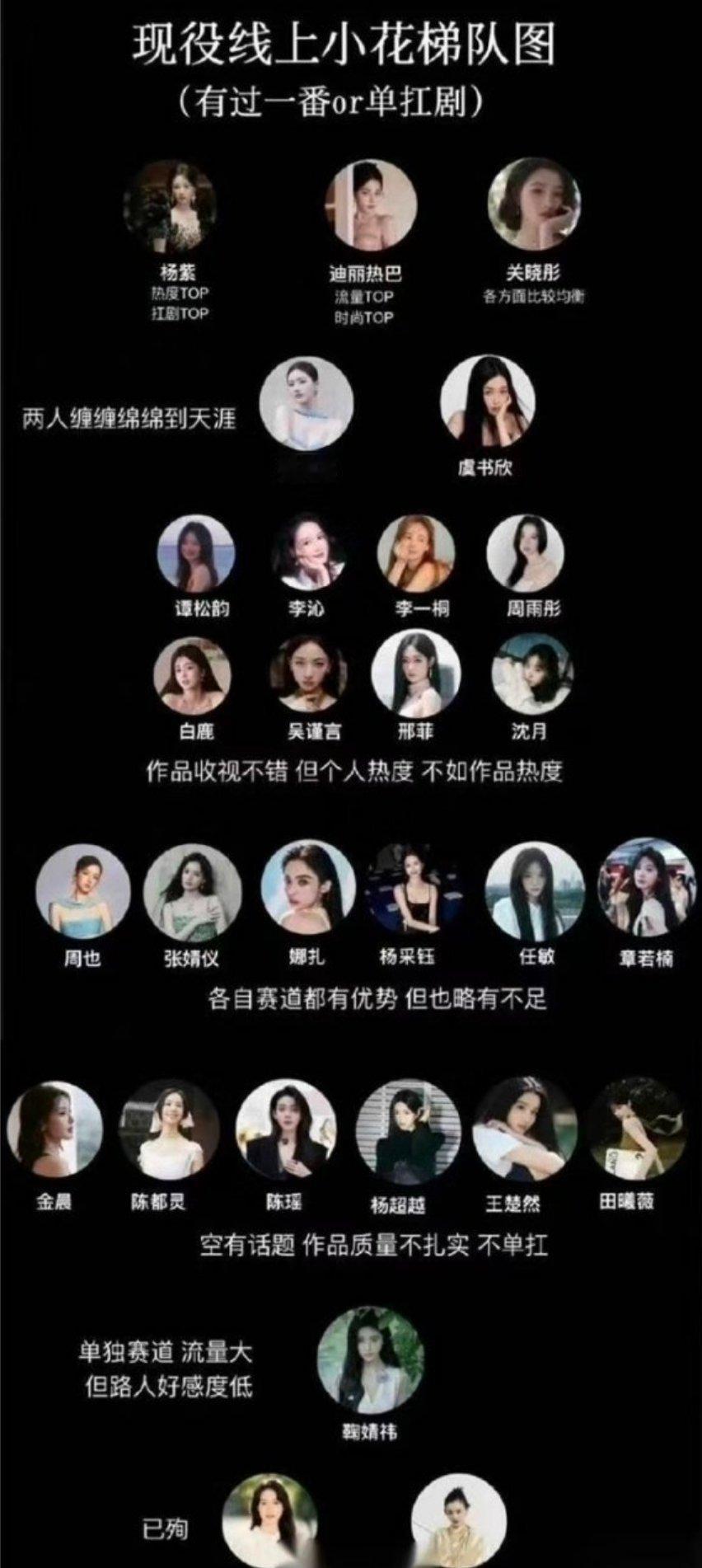 #内娱六大扛剧95花# 现役小花梯队图 ​​​
