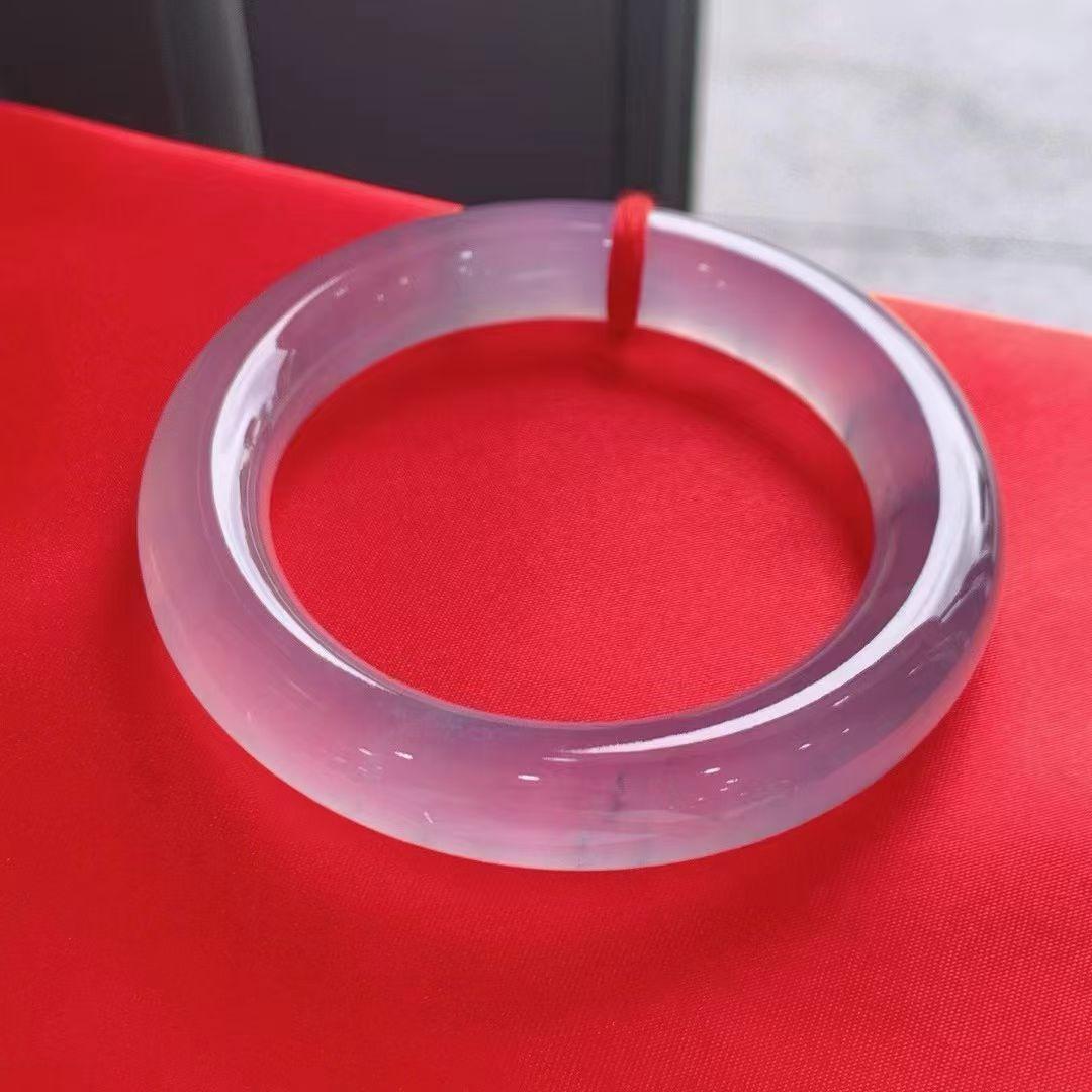 玻璃紫飘花圆条手镯，通透起光，完美小七大价，圈口57.8*12*12.2mm对庄