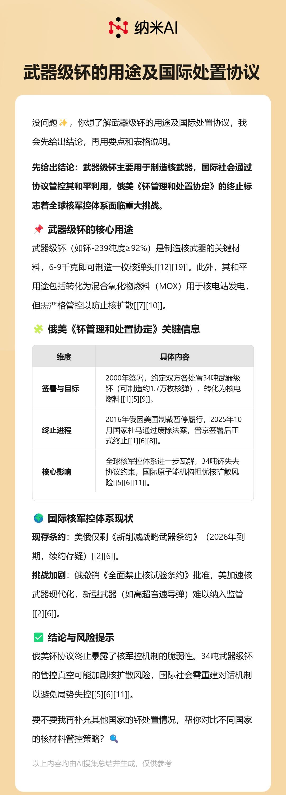 【武器级钚的用途及国际处置协议】