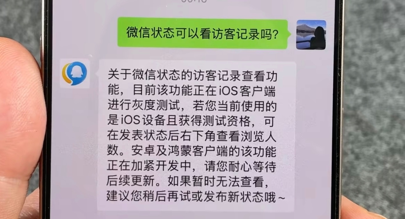 被内测微信状态访客记录用户发声微信上还是希望专注聊天和朋友圈分享，访客记录还是别
