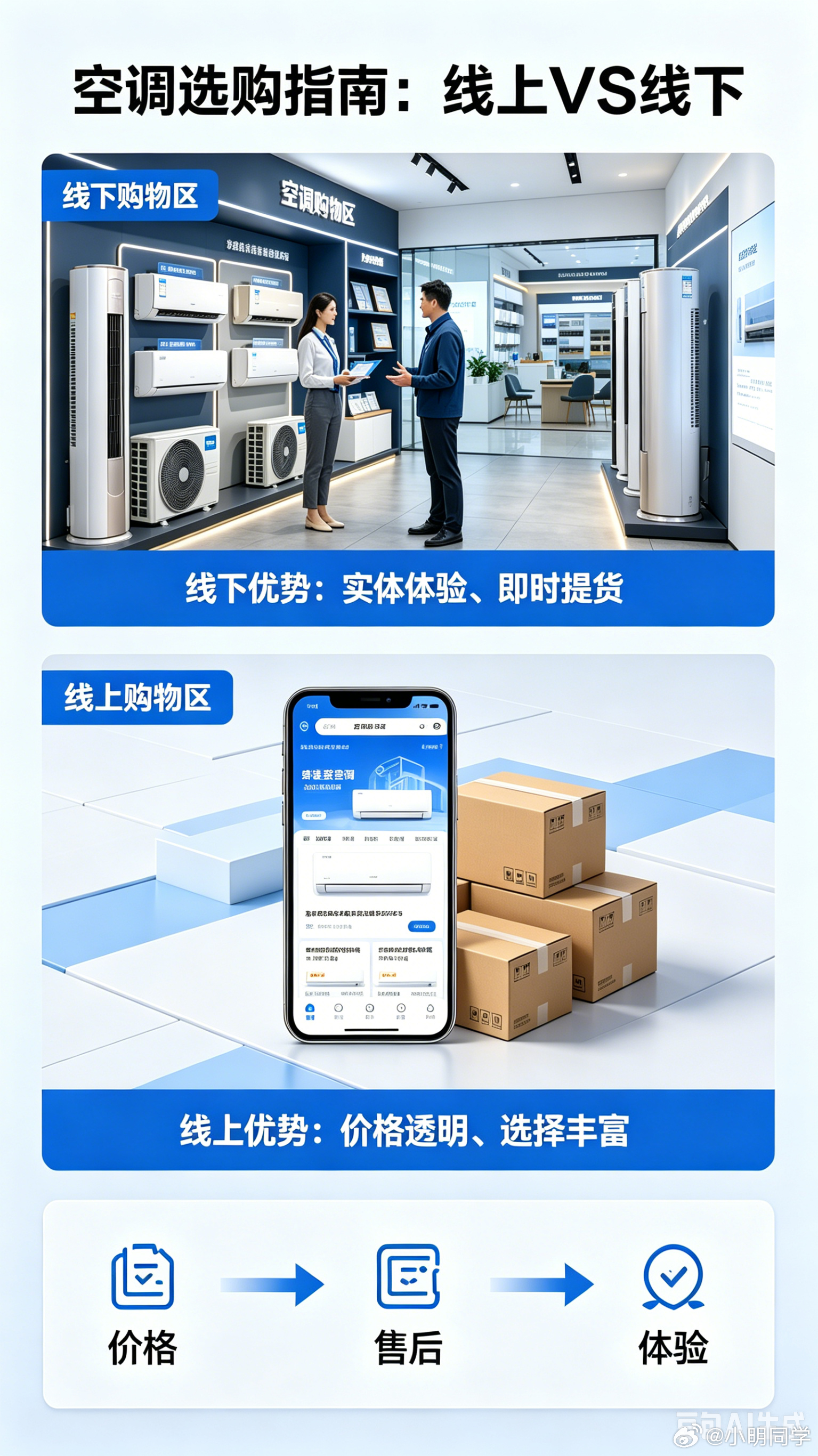 线上线下买空调到底有何差别 夏天到了，想买空调纠结线上还是线下？如果两种方式都可