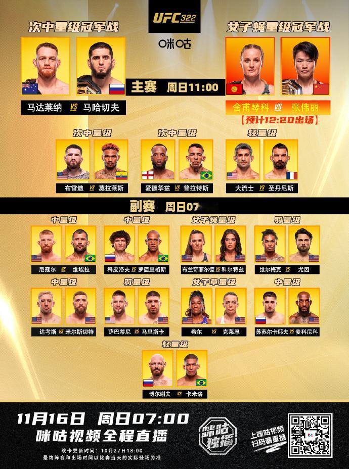 一期一会，奢华阵容战卡！
头条主赛：马达莱纳VS马哈切夫
联合主赛：舍甫琴科VS