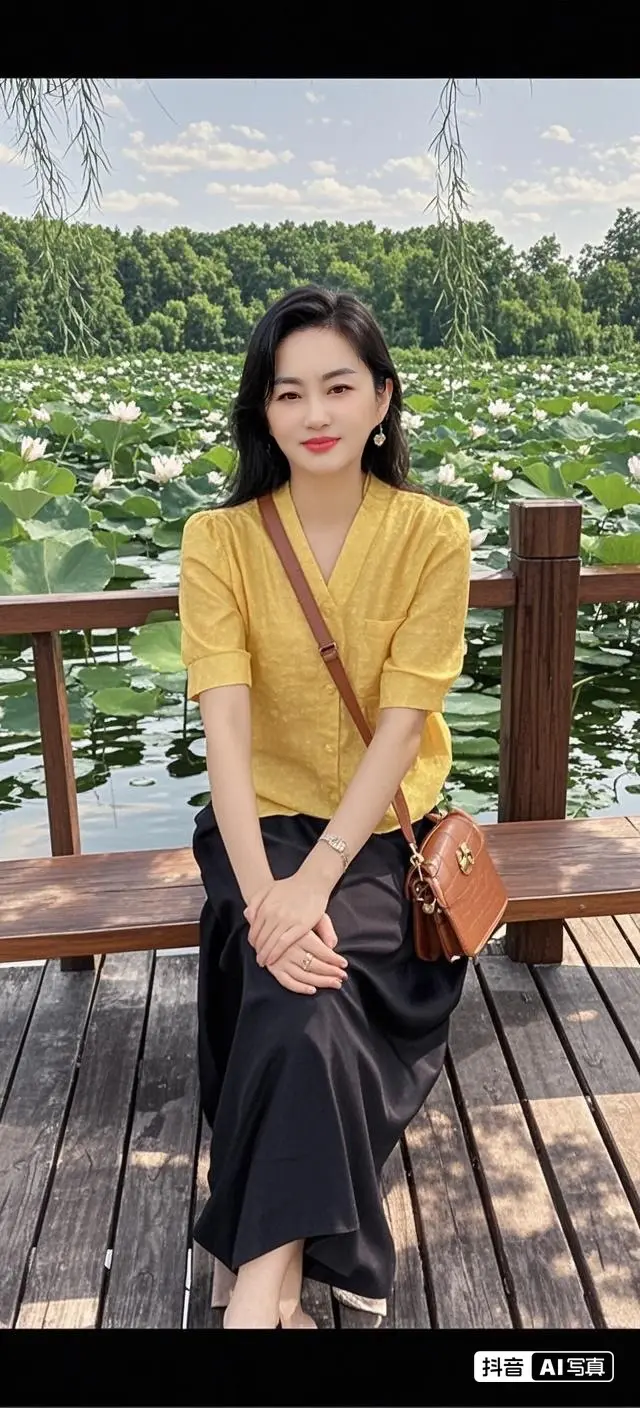 穿搭  穿出高级感氛围  荷塘月色风景区