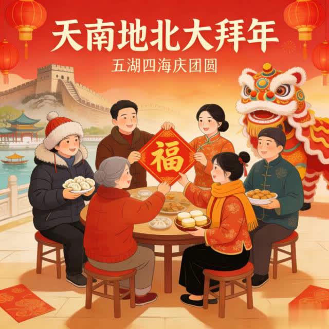 我会先为你撰写微头条文案，再生成一张适配的配图。

天南地北大拜年
小时候总觉得