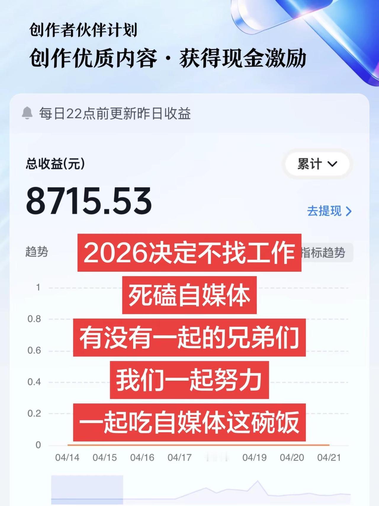 2026决定不找工作死磕自媒体有没有一起的兄弟们我们一起努力一起吃自媒体这碗饭