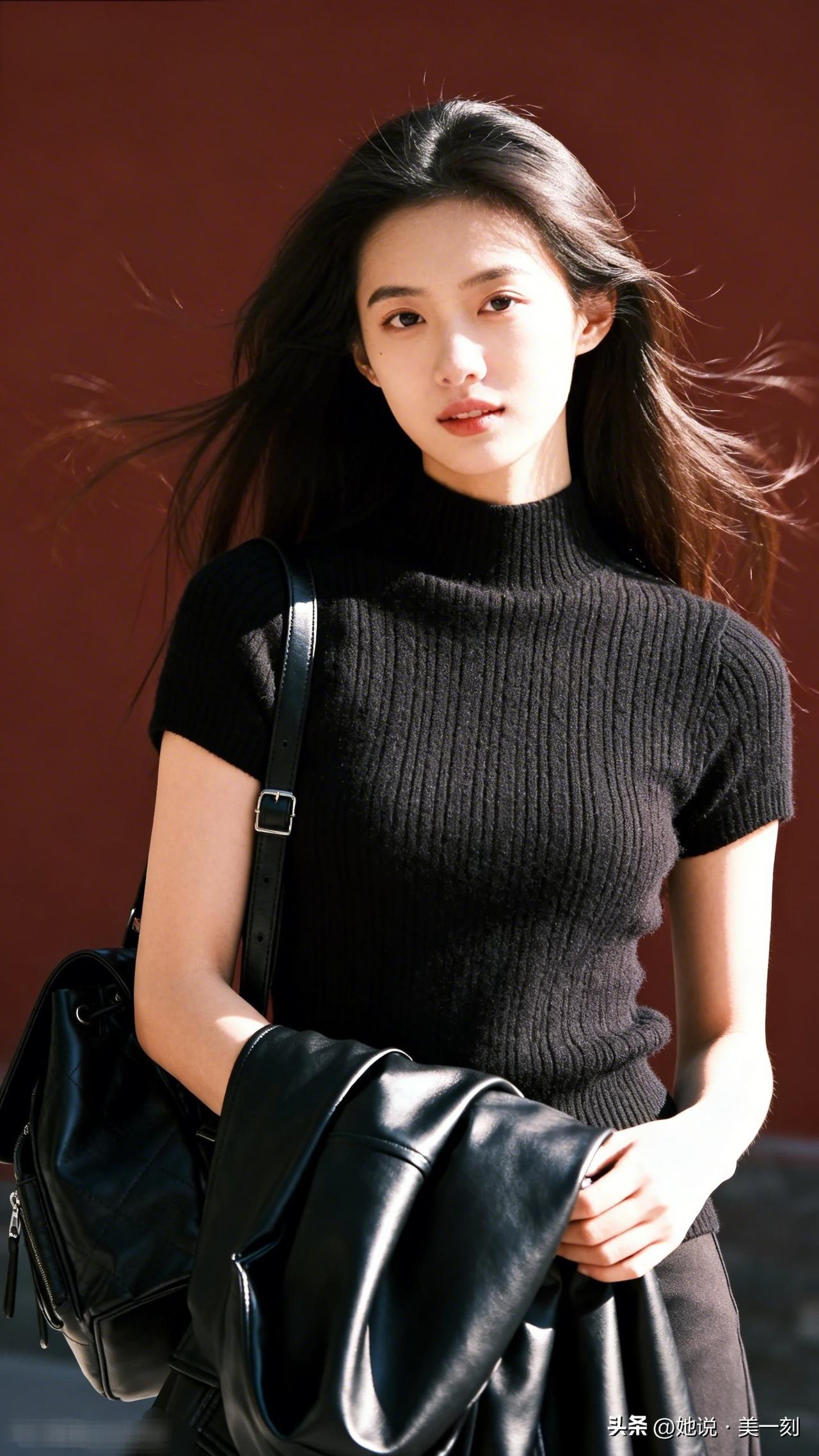 红袖添香夜，轻纱拂面生。什么样的女性，才是最动人的 黑衣少女，简约时尚，随性自然