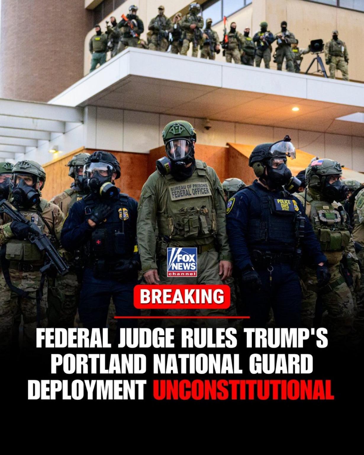 当地时间周五，一名联邦法官裁定，特朗普政府试图向俄勒冈州波特兰市部署国民警卫队的