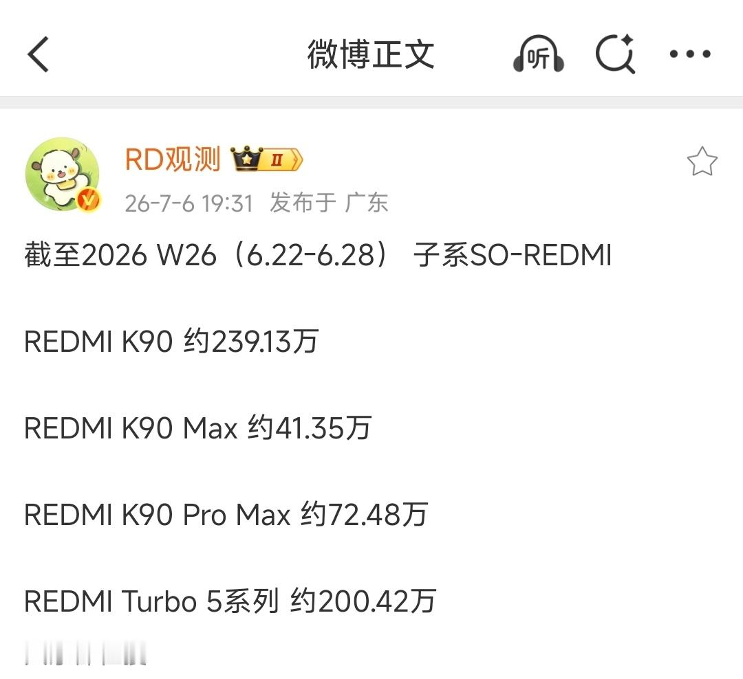 全体起立！红米Turbo 5系列销量破200万了有两款的销量都过百万了.... 