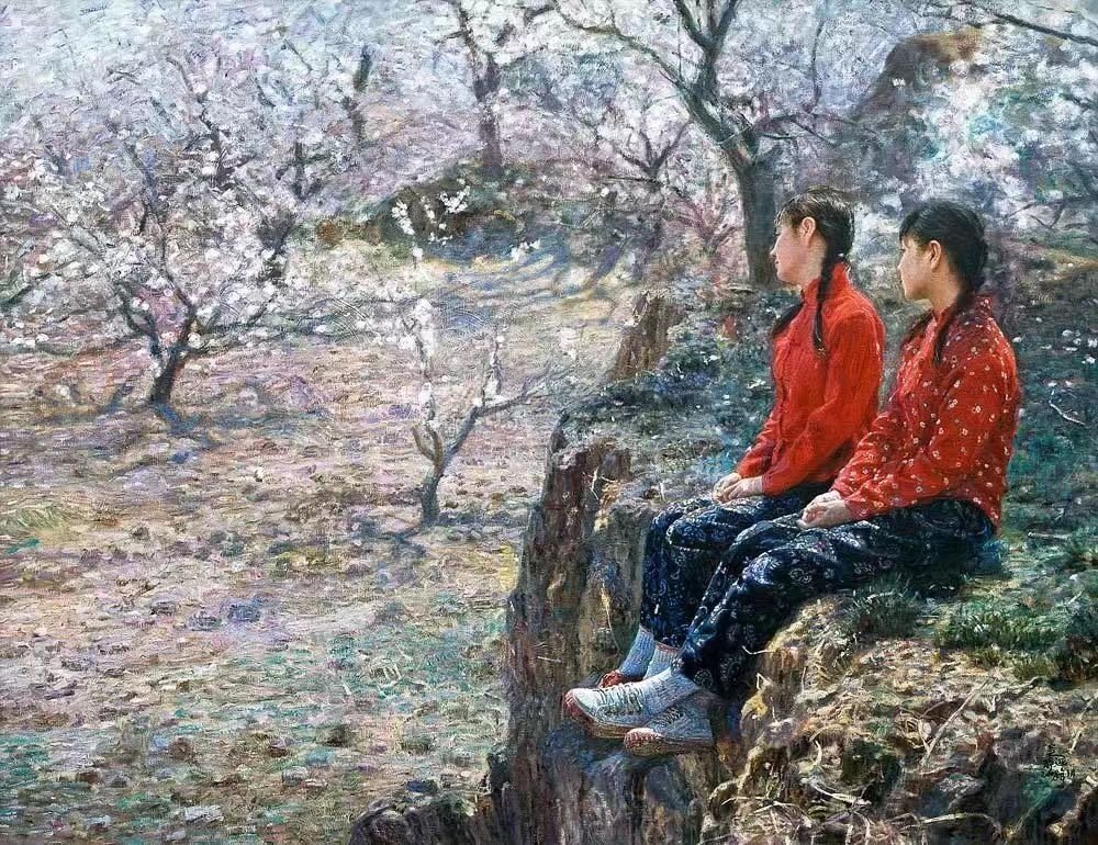 艺术家吴静涵的油画作品她笔下身着红衣的少女，一面保有未经雕琢的质朴纯真，一面流露