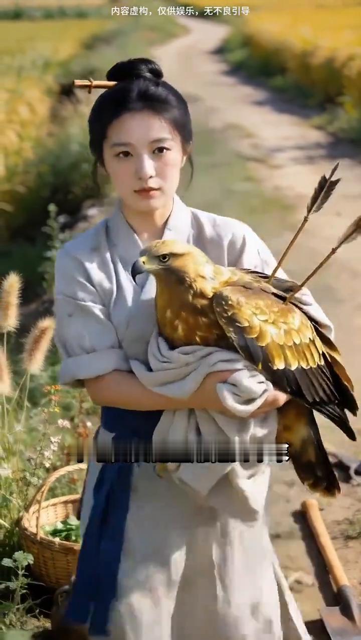金雕护秀莲。
寡妇秀莲正在田间除草，忽然一只大金雕从天上直坠下来，重重砸在她脚边