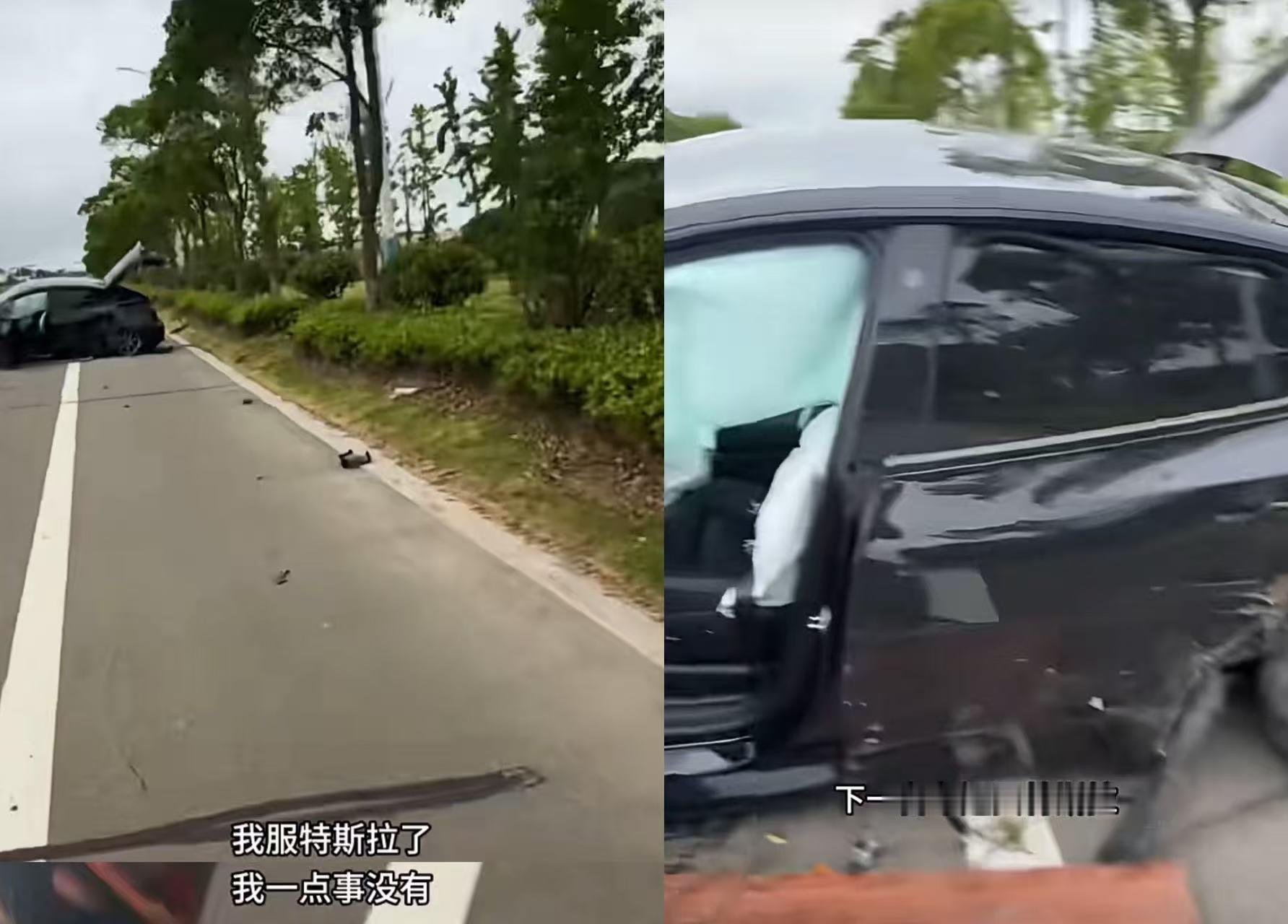 特斯拉遭致命侧撞后车轮飞出数十米，车主下车第一句话：下辆车还买特斯拉！近日，博主