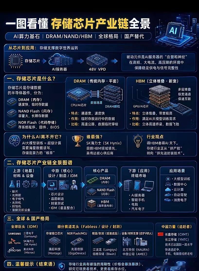 AI算力狂飙，谁在“卡脖子”？一文看懂存储芯片产业链全景！最近大家都在谈AI大模