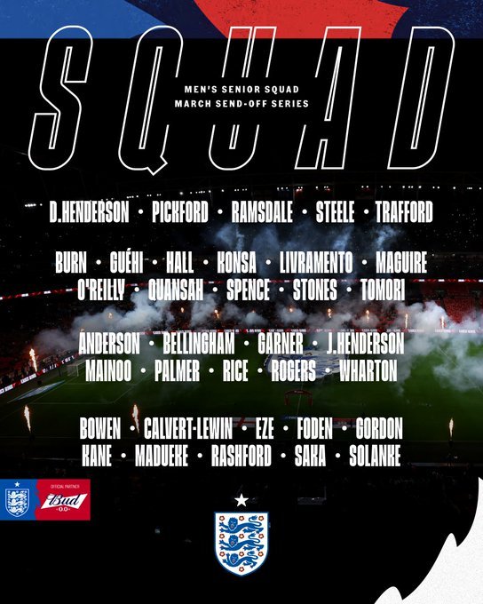 英格兰国家队大名单，贝林厄姆入选，特伦特落选 