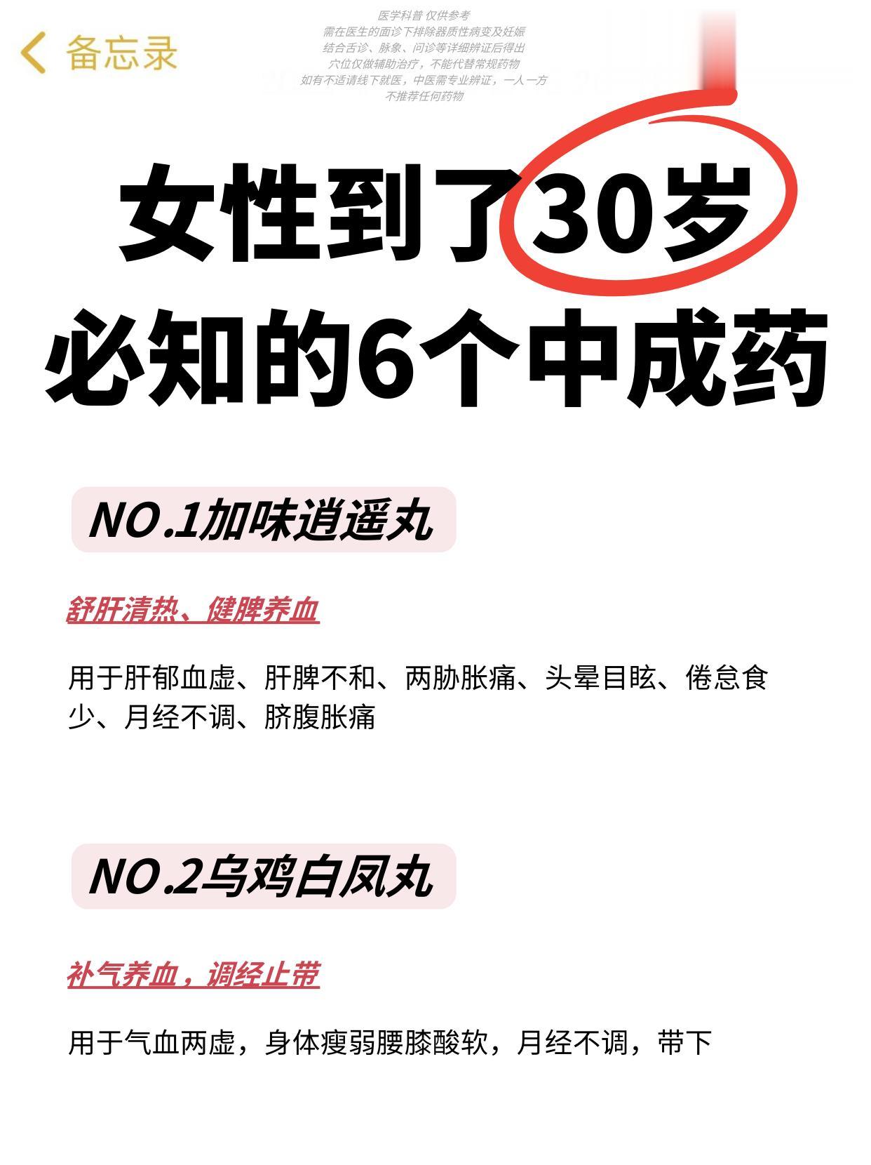 女性到了30岁，需要知道这6个药。