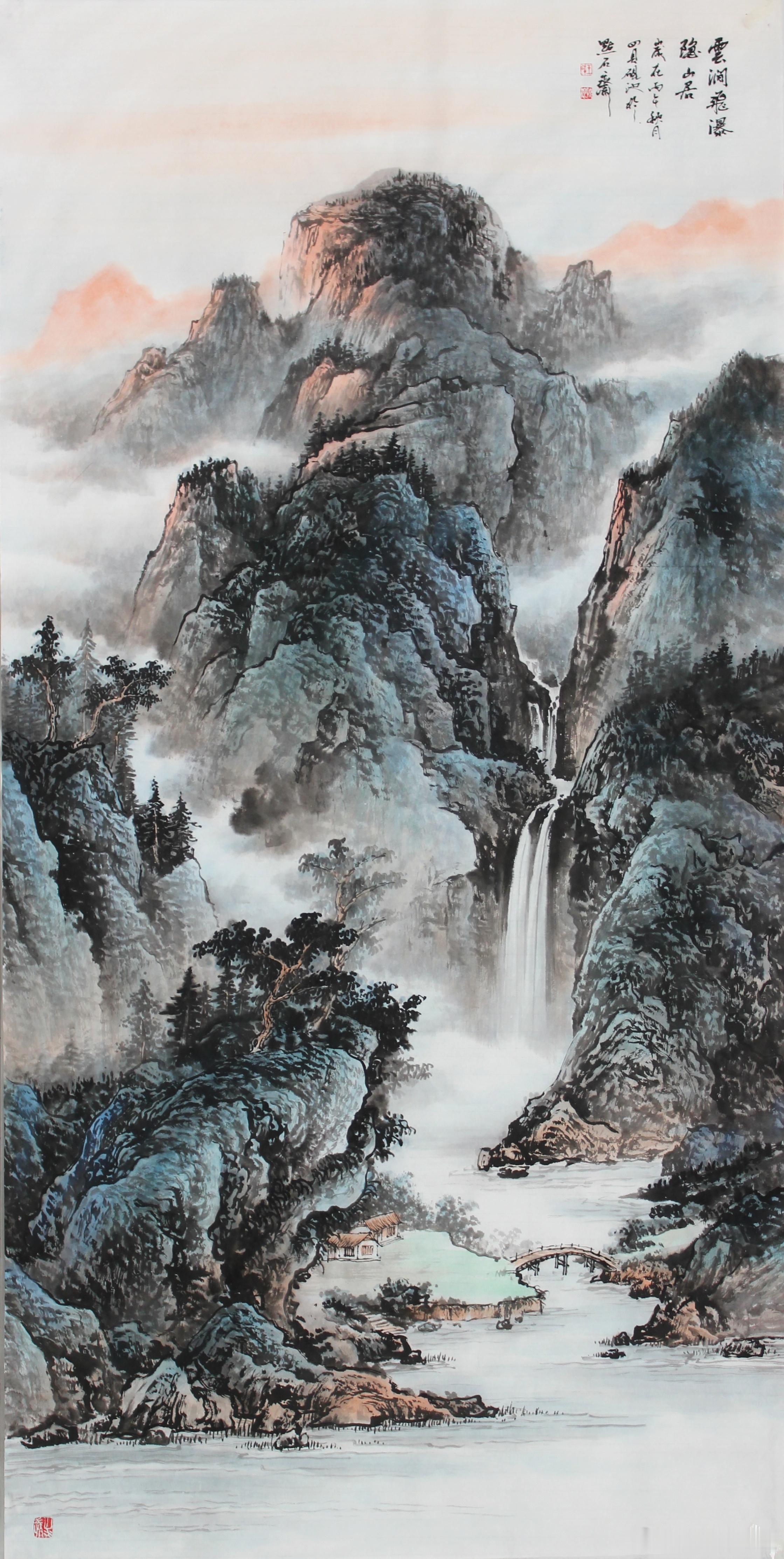 新作【雲涧飞瀑隐山居】国画[超话]书画界[超话]山水[超话]每日一画[超话]艺术