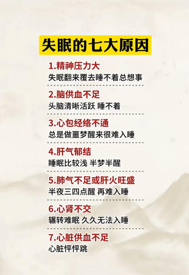 失眠的表现各不相同，在中医理论体系里，不同类型的失眠，背后诱因存在区别：


