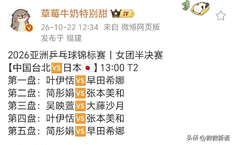 桥本帆乃香、长崎女团半决赛休息。
刚刚看到日本女队和中国台北队的对阵表出来了，日