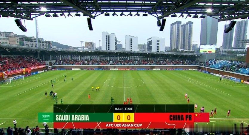 半场结束，国足U20目前0-0战平沙特U20  