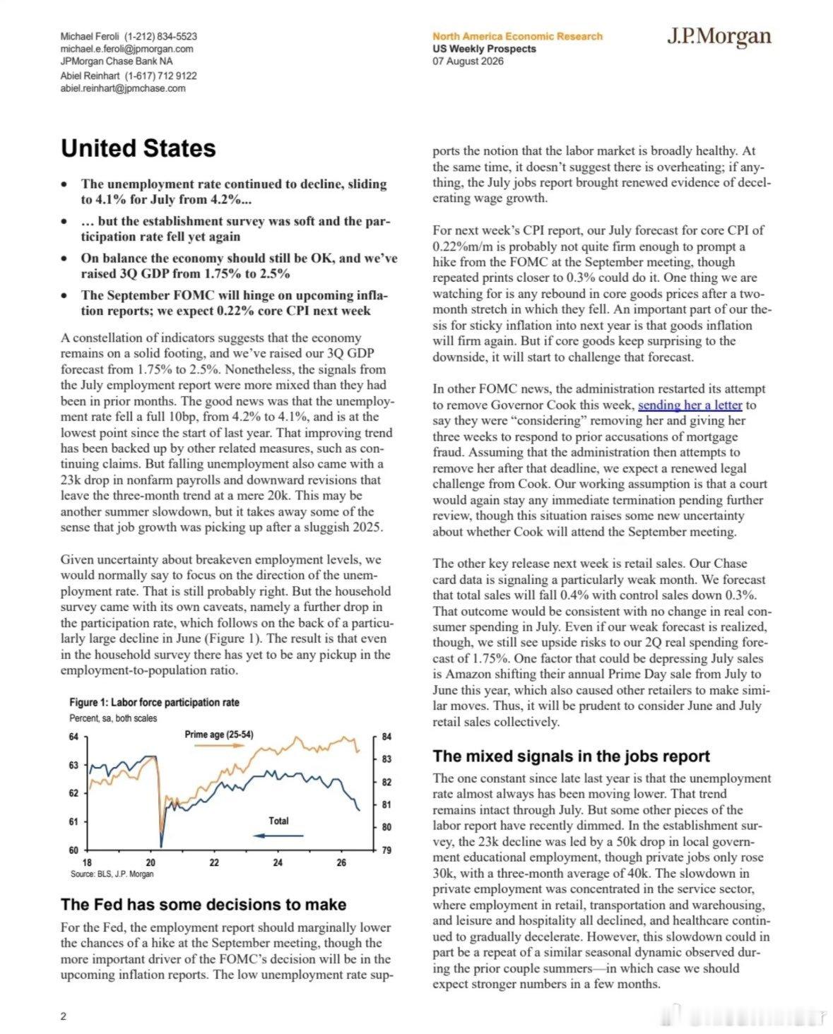 JPM’s US Weekly Prospects 