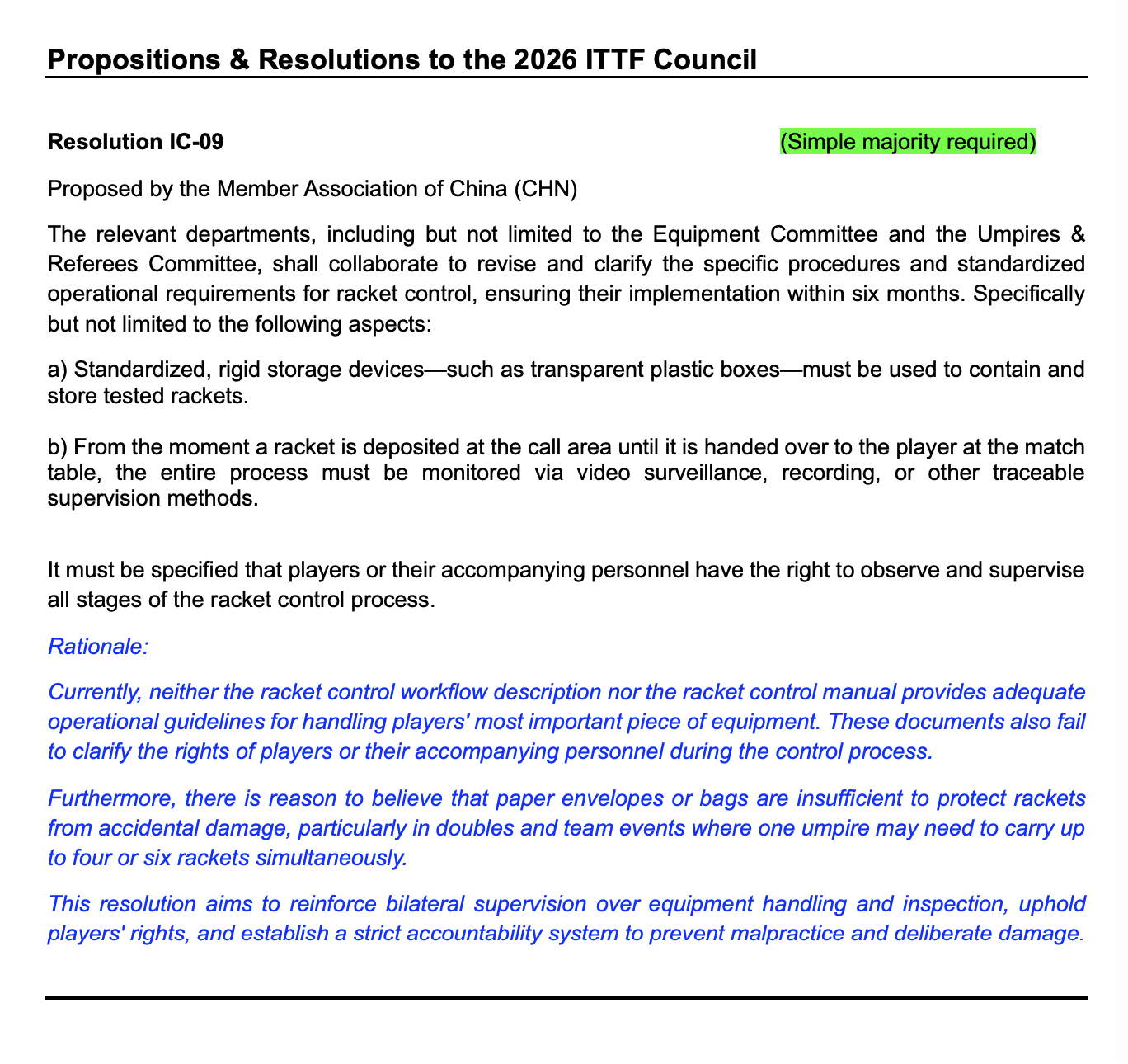中国乒乓球协会提交给2026年国际乒联理事会的提案和决议IC-09号提案丨需简单