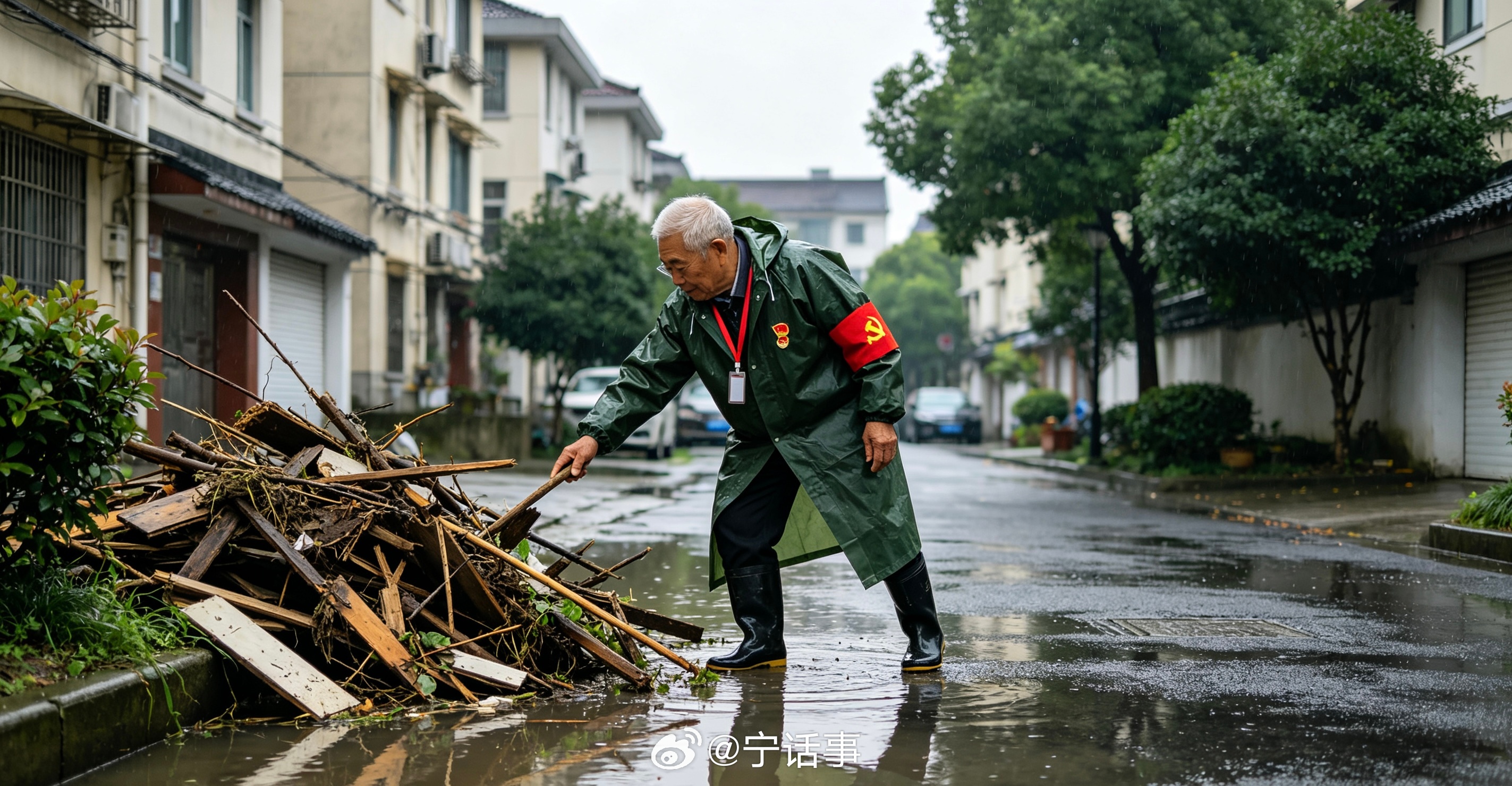宁波七旬老党员冲锋在前默默为民办实事风雨无情人有情，老党员守护家门口的安宁。沙富