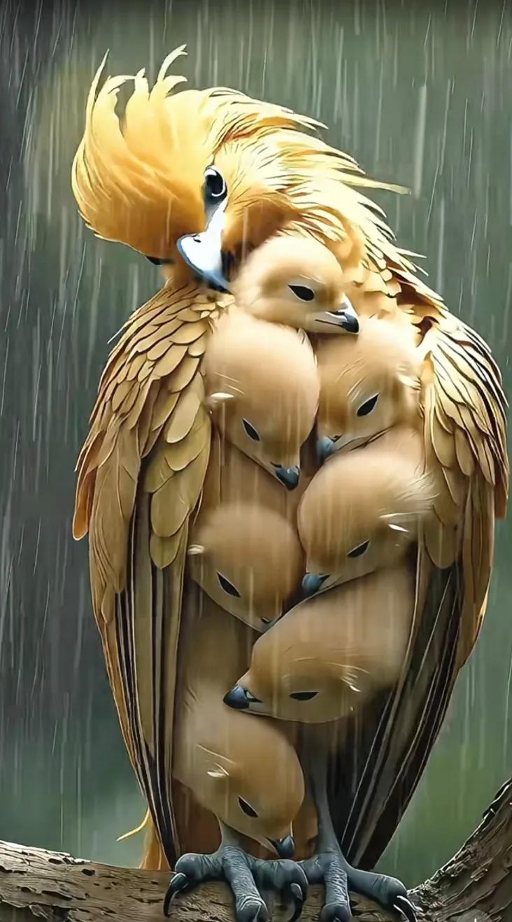 雨中母爱，金翅护雏，温暖如春愿鹰鸟如约而至 无痕赏鸟