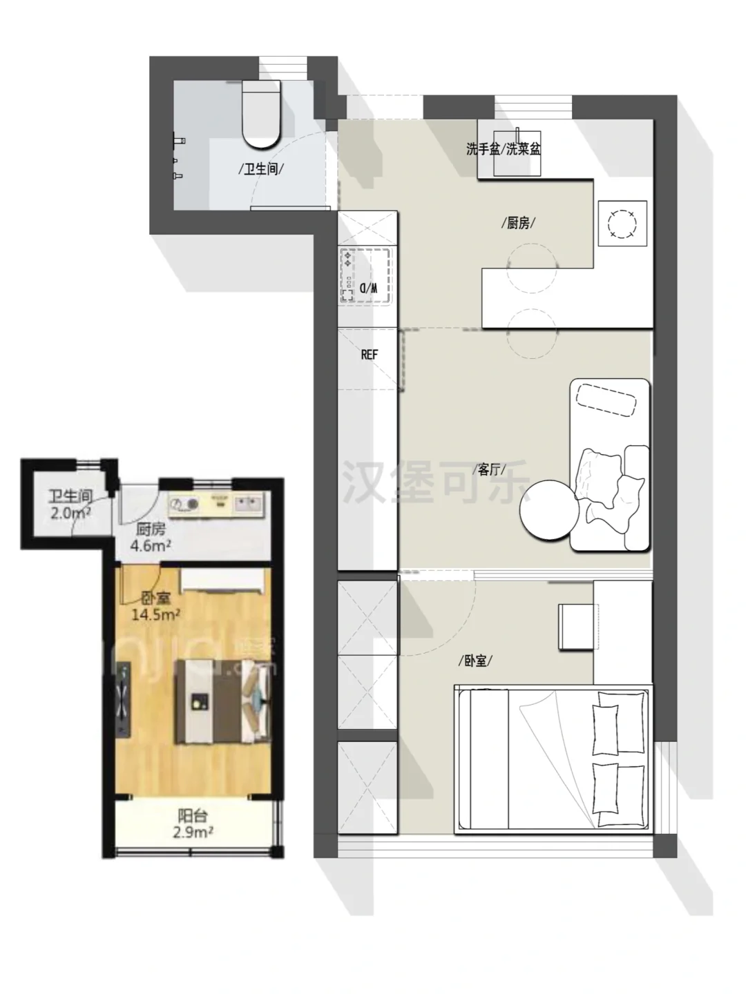 户型优化/小户型一居室平面方案设计