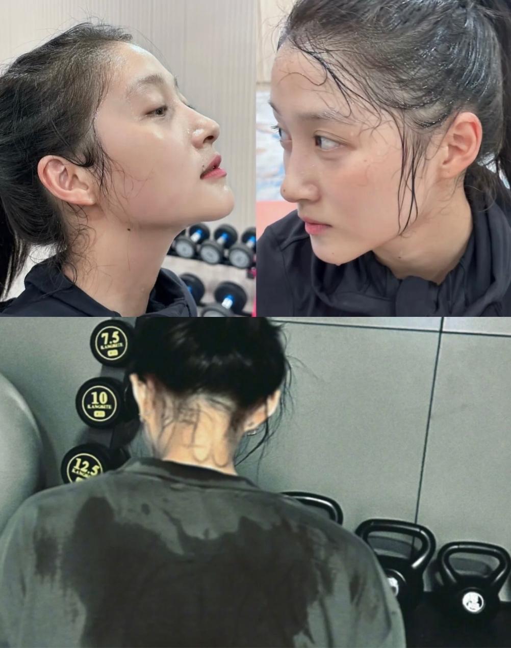 看到关晓彤晒了几张健身照，
汗水湿透了头发和衣服，
没想到夸她努力却突然醒悟了为