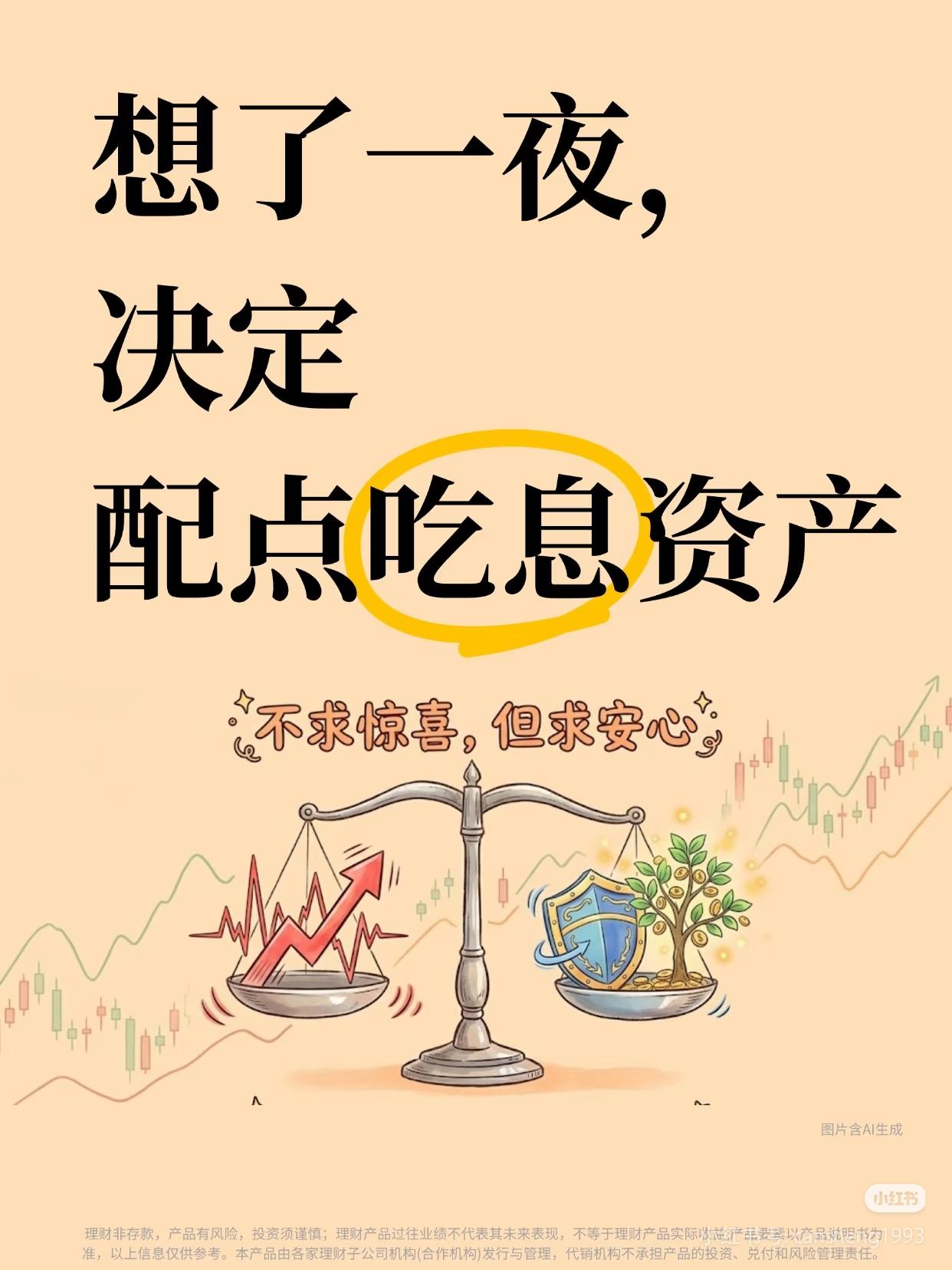 想了一夜，终于决定：配点吃息资产
 
以前总想着靠炒股暴富，追热点、抓妖股，结果
