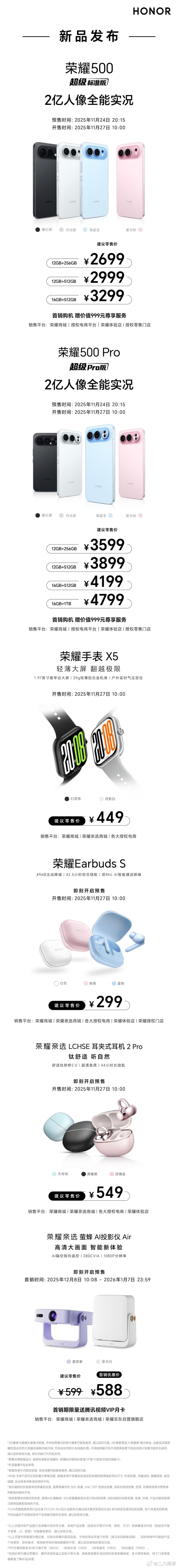 肖战同款荣耀500系列价格公布荣耀500 系列，2699元起怎么样